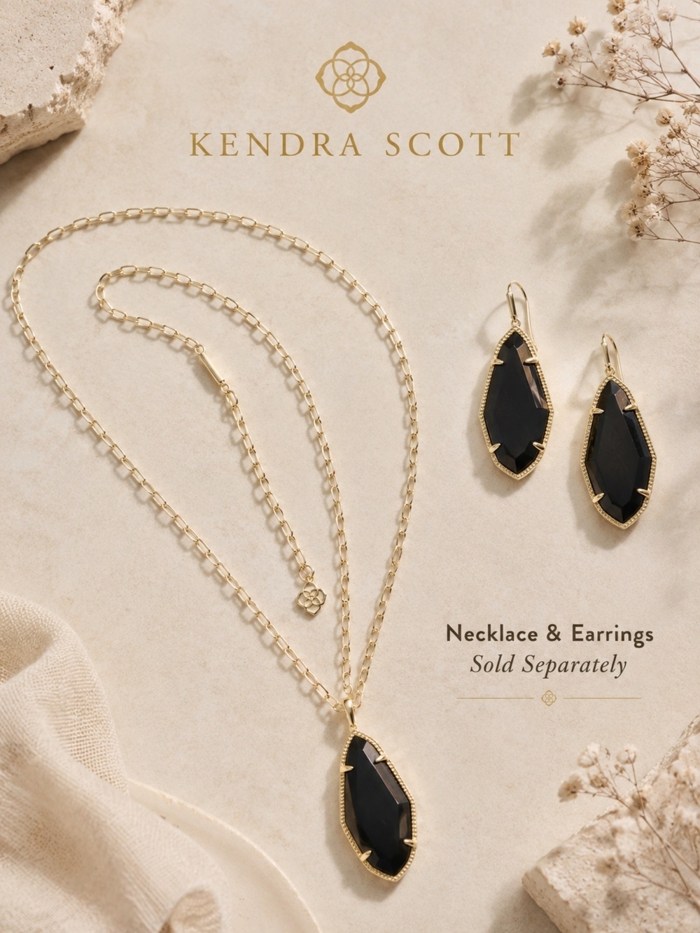 EUC Kendra Scott Muriel Goldtone Drop Earrings With Black Stone